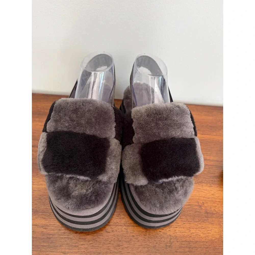 UGG Disco Check Genuine Shearling Slingback Platform Slipper Woman's Size 9